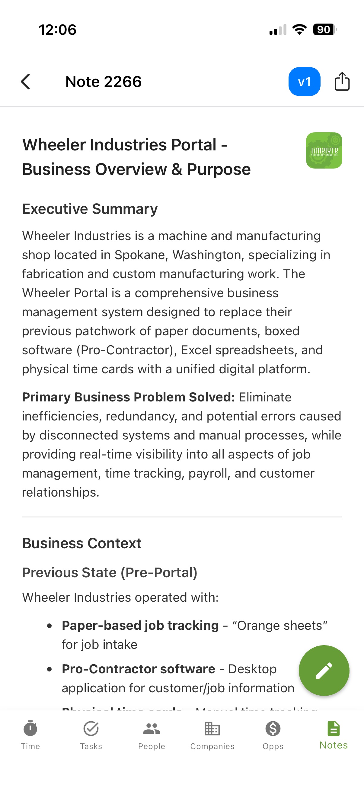 Mobile notes interface for project documentation and collaboration