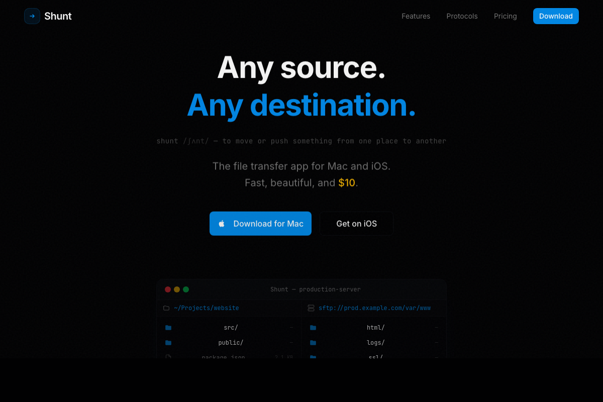 Shunt file transfer app